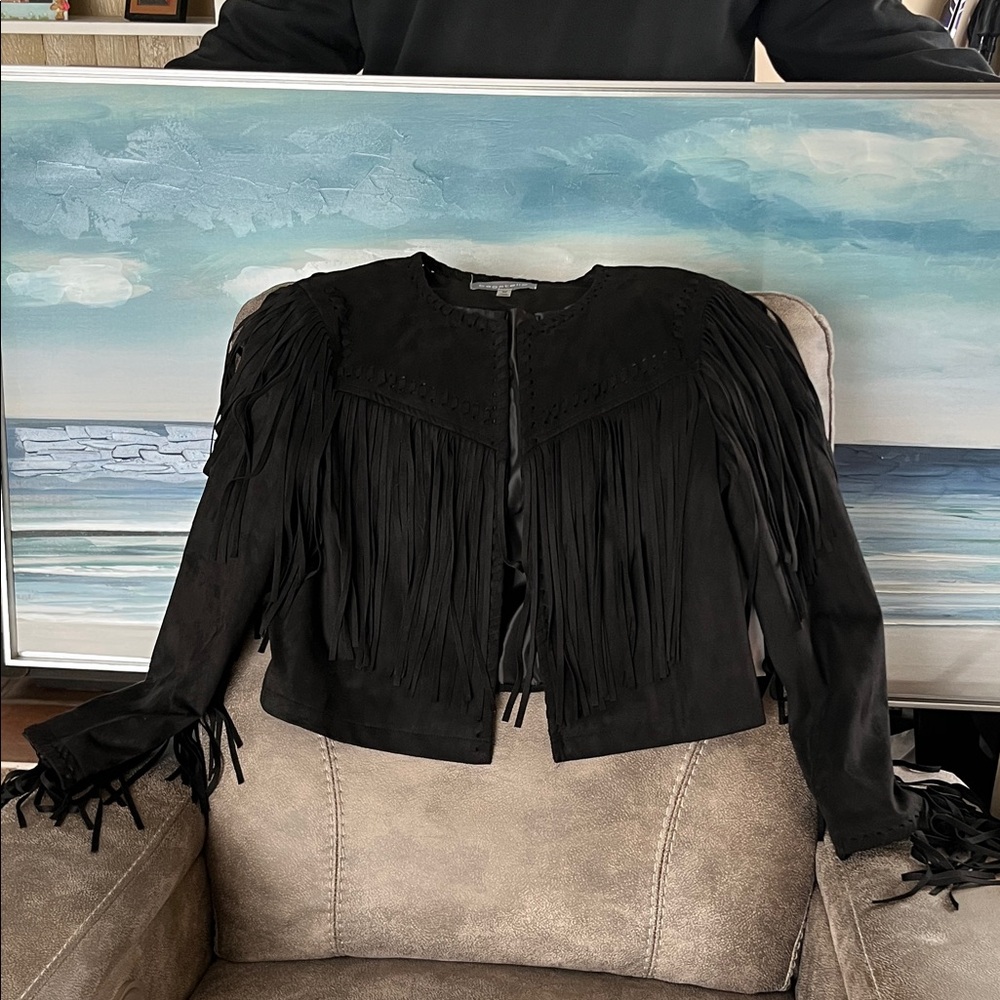Bagatelle Black Fringe Suede Jacket